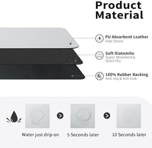 HotLive Dish Drying Mat for Kitchen Counter, Heat Resistant Drainer Mats with Non-slip Rubber Backed, Hide Stain Kitchen Super Absorbent Draining Mat, Easy to Clean Dish Rack Pad, Light Grey 18"x32" - Image 2