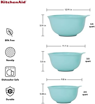 KitchenAid Universal Nesting Plastic Mixing Bowls with Non Slip Base and Pour Spout, Dishwasher Safe, 2.5, 3.5 and 4.5 quart, Aqua Sky, Set of 3 (Pack of 2) - Image 3