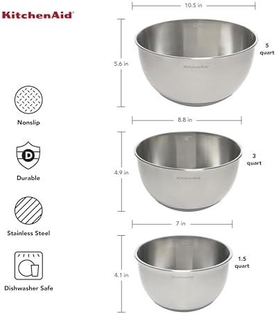 KitchenAid Stainless Steel Mixing Bowls, Set Of 3 (Pack of 4) - Image 2