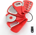 Kitchen Gadgets Set 6 Pieces, Space Saving Cooking Tools Kitchen Accessories-Garlic Grinder, Cheese Grater, Vegetable Peeler, Pizza Cutter, Herb Stripper, Bottle Opener, Gadgets Gift Set (Red) by WMM