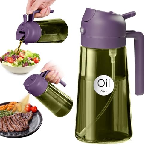 YARRAMATE 16oz/470ml Dark Green Oil Sprayer for Cooking with Stickers, Food-grade Premium 2 in 1 Olive Oil Dispenser Bottle for Kitchen Gadgets, Air Fryer, Salad, Frying, BBQ (Purple) by YARRAMATE
