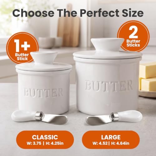 Priority Chef Large Butter Crock with Lid with Water Line, Ceramic French Butter Dish to Leave On Counter, Holds 2 Sticks, White - Image 5