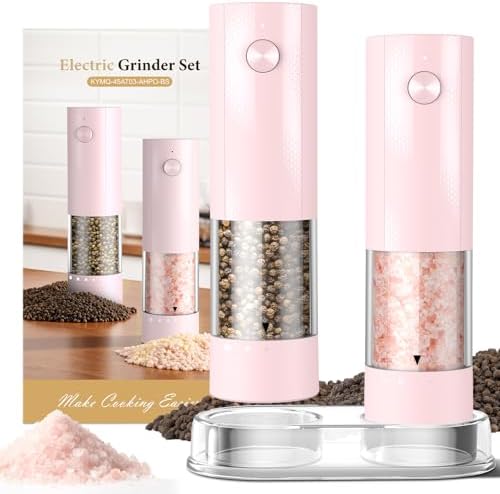 Electric Salt and Pepper Grinder Set - Rechargeable Automatic Salt and Pepper Shakers, Kitchen Appliances with External Adjustable Coarseness, Larger Hopper for Cooking, Home Gifts(2 Pack,Pink/Pink) by Unknown