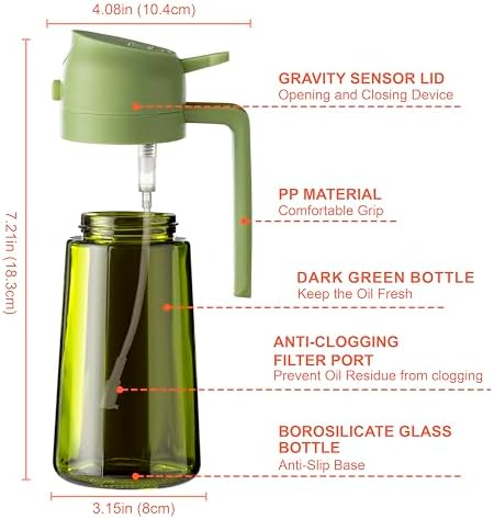 CXINYI - 16oz/470ml Olive Oil Dispenser for Kitchen with Stickers - 2 in 1 Olive Oil Sprayer for Cooking, Air Fryer, and Salad, Black&Green (Light-Proof Kitchen Gadget) - Image 6
