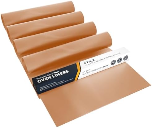 Oven Liners for Bottom of Oven - 4 Pack Large Heavy Duty Mats, 17”x25” Non-Stick Reusable Liner for Electric, Gas, Toasters, Grills - BPA & PFOA Free Kitchen Accessory to Keep It Clean (Copper) by LindasEssentials