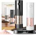 Electric Salt and Pepper Grinder Set - Rechargeable Automatic Salt and Pepper Shakers, Kitchen Appliances with External Adjustable Coarseness, Larger Hopper for Cooking, Home Gifts(2 Pack,Black/White) by Unknown