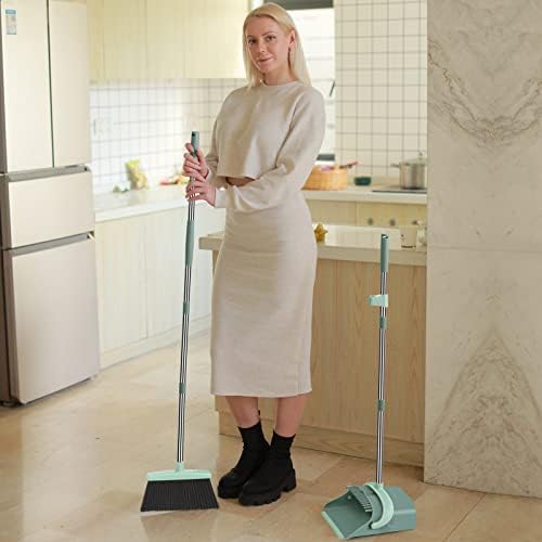 Ivandar Broom and Dustpan Set for Home, Dust pan with Long Handle, Broom with Dustpan Combo Set, for Home Kitchen Room Office Lobby Floor Use Upright Stand Up Sweeping (Gray&Green) - Image 6
