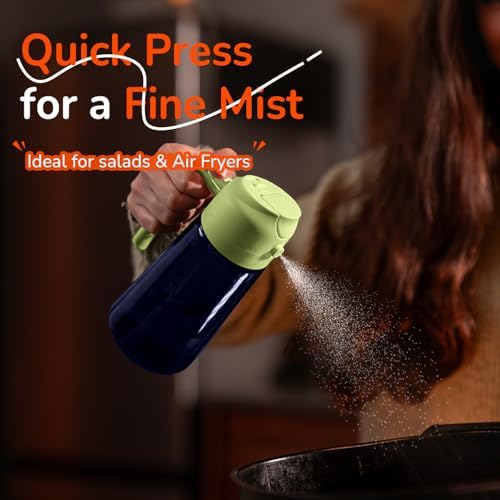 TrendPlain 16oz/470ml Blue Glass Olive Oil Sprayer for Cooking - 2 in 1 Olive Oil Dispenser for Kitchen Gadgets, Air Fryer, Salad, and BBQ - Green - Image 3