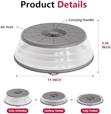 WVM Microwave Splatter Cover Vented for Food with Hook Hole, Splatter Guard & Colander Kitchen Gadget for Food, Meal Prep, Grey, M(11"x3.26")-Pack of 2 - Image 6