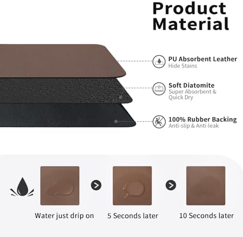 HotLive Dish Drying Mat for Kitchen Counter, Heat Resistant Drainer Mats with Non-slip Rubber Backed, Hide Stain Kitchen Super Absorbent Draining Mat, Easy to Clean Dish Rack Pad, Brown 16"x18" - Image 2