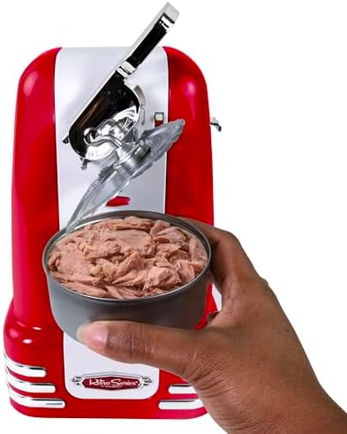 Nostalgia Retro Electric Can Opener for Kitchen with Magnetic Lid Remover, Knife Sharpener, and Soda or Beer Bottle Opener, Red - Image 7