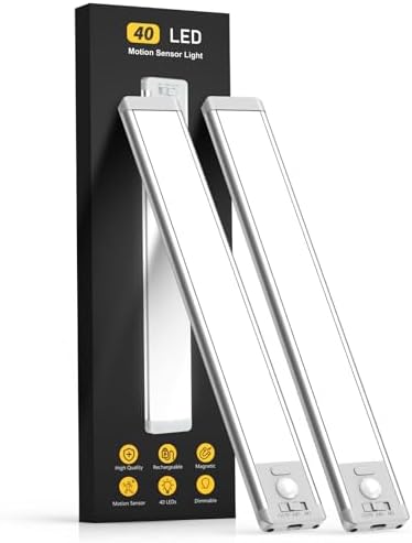 MCGOR 10inch Under Cabinet Lighting, 2 Pack Rechargeable Motion Sensor Light Indoor, 5 Levels Dimmable Magnetic Closet Lights, Wireless Under Counter Lights for Kitchen, Stairs by MCGOR