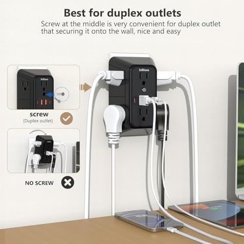 JcBlaon 3 Pack Outlet Extender Surge Protector, 6 Outlet Splitter with 4 USB Ports (2 USB C),1050J 3-Sided Multi Plug Wall Outlet, USB Wall Charger for Home Office Kitchen Travel（Black）-ETL - Image 3