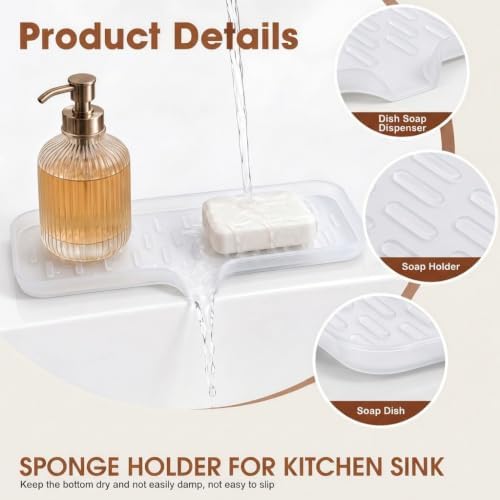 CAKETIME 2 Pack Silicone Soap Dish with Drain Spout for Bathroom Shower Caddy Kitchen Counter Bar Storage Tray Gadgets Sink Cup Dispenser Rack Home Decor Essentials Tools Transparency Large - Image 5