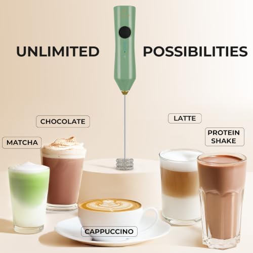 Zulay Kitchen Rechargeable Milk Frother Handheld - Frother Wand, Drink Mixer, Electric Whisk Frother, for Cappuccinos, Matcha & Protein Powder - Dynamic Triple Whisk, 3 Speed 500mAh Forrest Green Gold - Image 6