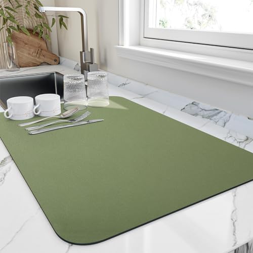 HotLive Dish Drying Mat for Kitchen Counter, Heat Resistant Drainer Mats with Non-slip Rubber Backed, Hide Stain Kitchen Super Absorbent Draining Mat, Easy to Clean Dish Rack Pad, Green 16"x20" by HotLive