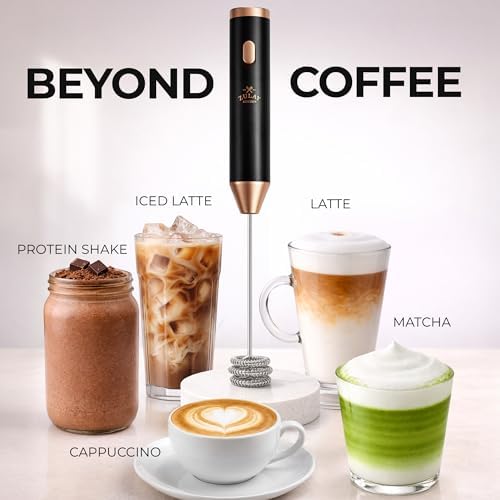 Zulay Kitchen Rechargeable Milk Frother Handheld - Frother Wand, Drink Mixer, Electric Whisk Frother, for Cappuccinos, Matcha & Protein Powder - Ultra Metal 4 Whisk, 1800mAh Black Copper - Image 6