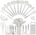 Kitchen Utensil Set-Silicone Cooking Utensils-33 Kitchen Gadgets & Spoons for Nonstick Cookware-Silicone and Stainless Steel Spatula Set-Best Kitchen Tools, Useful Pots (Cream White) by BESTZMWK