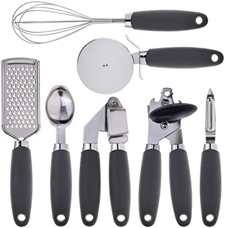 COOK WITH COLOR Kitchen Gadget Set Stainless Steel Utensils with Soft Touch Handles, 7 Pieces, Stainless Steel Grey by CookwithColor