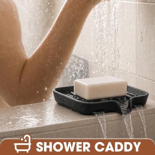 CAKETIME 2 Pack Silicone Soap Dish with Drainage Holes for Bathroom Shower Caddy Kitchen Counter Sponge Holder Bar Sink Organizer Gadgets Gears Items Self Draining Jabonera Generic Random Stuff Black - Image 3