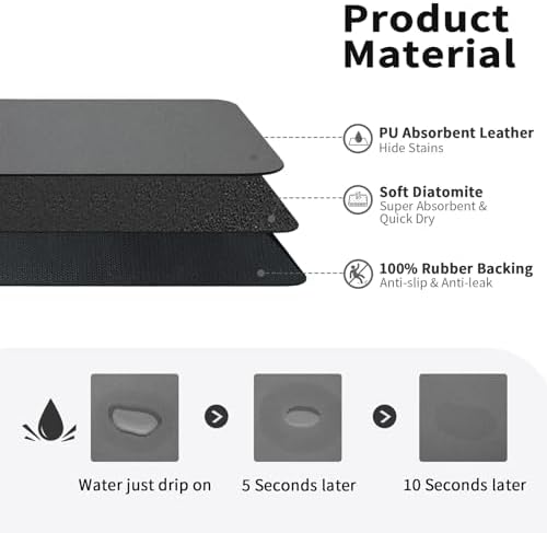HotLive Dish Drying Mat for Kitchen Counter, Heat Resistant Drainer Mats with Non-slip Rubber Backed, Hide Stain Kitchen Super Absorbent Draining Mat, Easy to Clean Dish Rack Pad, Dark Grey 18"x28" - Image 2
