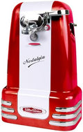 Nostalgia Retro Electric Can Opener for Kitchen with Magnetic Lid Remover, Knife Sharpener, and Soda or Beer Bottle Opener, Red by Nostalgia