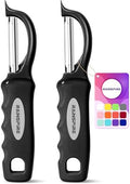 Swivel Vegetable Peeler Soft Comfort Handle Sturdy Long-Lasting 2Pcs Black by Rainspire