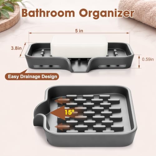 CAKETIME 3 in 1 Silicone Soap Dish with Drainage Holes for Bathroom Shower Caddy Kitchen Counter Bar Sponge Holder Drying Rack Sink Organizer Essentials Apartment Home Household Must Haves - Image 2