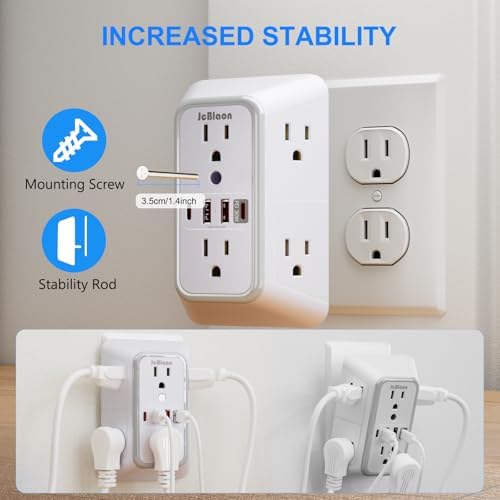 JcBlaon Surge Protector Outlet Extender 6 Outlet Extender with 4 USB Ports (PD 30W), 3 Sided 1050J Multi Plug Wall Adapter Power Strip for Home Travel Office Essentials-ETL - Image 6