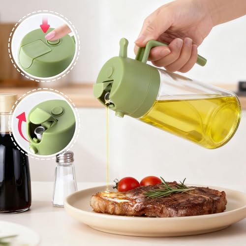 2Pcs Glass Oil Sprayer for Cooking 16oz/470ml, Kitchen Gadget for Air Fryer, Salad, BBQ, Frying（White） (Black+Green) - Image 3