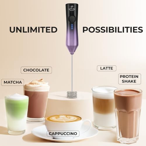 Zulay Kitchen Rechargeable Milk Frother Handheld - Frother Wand, Drink Mixer, Electric Whisk Frother, for Cappuccinos, Matcha & Protein Powder - Dynamic Triple Whisk, 3 Speed 500mAh Galaxy - Image 6