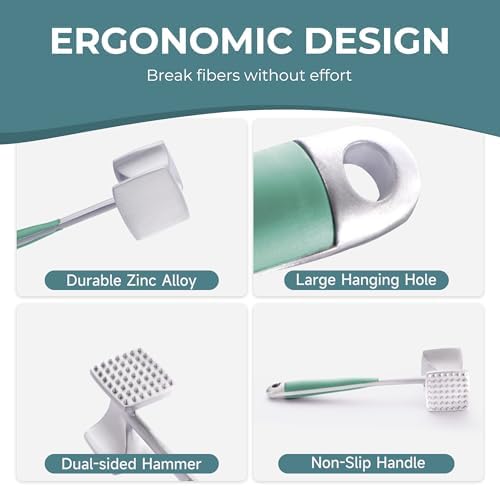 KITEXPERT Meat Tenderizer Hammer with Comfortable-Grip Handle, Dual-side Mallet for Kitchen, Heavy Duty Pounder For Tenderizing Steak, Beef and Fish, Mint Green - Image 4