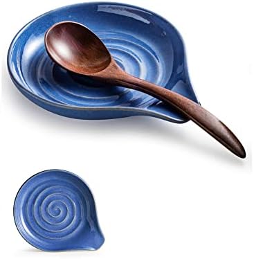 Spoon Rest, Large Ceramic Spoon Holder for Stove Top, Heat-Resistant Cooking Spoon Rest for Kitchen Counter Decor, 5 Inches, Blue by Cormomu