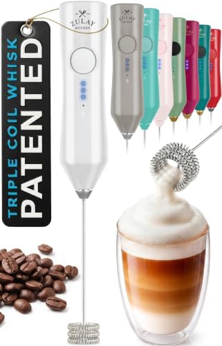 Zulay Kitchen Rechargeable Milk Frother Handheld - Frother Wand, Drink Mixer, Electric Whisk Frother, for Cappuccinos, Matcha & Protein Powder - Dynamic Triple Whisk, 3 Speed 500mAh White by ZulayKitchen