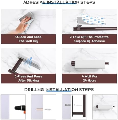 ASTOFLI Paper Towel Holder Under Cabinet No Drilling, Self Adhesive Paper Towel Holder Wall Mount for Kitchen Rack, Under Counter Napin Holder No Drill, RV, 304 Stainless Steel, Oil Rubbed Bronze - Image 4