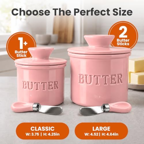 Priority Chef Butter Crock with Lid for Countertop with Spreader Knife and Water Line, Soft Spreadable Butter, Ceramic French Butter Dish with Lid, Pink - Image 5