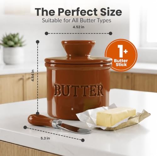 Priority Chef Butter Crock with Lid for Countertop with Spreader Knife and Water Line, Soft Spreadable Butter, Ceramic French Butter Dish with Lid, Brown - Image 6