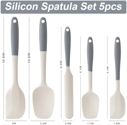 Silicone Spatula Set,5 Piece Food Grade Rubber Spatulas,Gray+White - Image 2