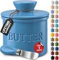 Priority Chef Butter Crock with Lid for Countertop with Spreader Knife and Water Line, Soft Spreadable Butter, Ceramic French Butter Dish with Lid, Light Blue by PriorityChef