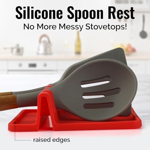 Zulay Kitchen Silicone Utensil Rest with Drip Pad for Multiple Utensils - BPA-Free, Heat-Resistant Spoon Rest & Spoon Holder for Stove Top - Kitchen Utensil Holder for Ladles & Tongs - Red - Image 2