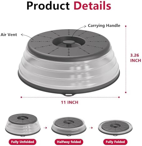 WVM Microwave Splatter Cover Vented for Food with Hook Hole, Splatter Guard & Colander Kitchen Gadget for Food, Meal Prep, Dark Grey, M(11"x3.26")-Pack of 1 - Image 6