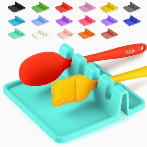 Zulay Kitchen Silicone Utensil Rest with Drip Pad for Multiple Utensils - BPA-Free, Heat-Resistant Spoon Rest & Spoon Holder for Stove Top - Kitchen Utensil Holder for Ladles & Tongs - Aqua Sky by ZulayKitchen