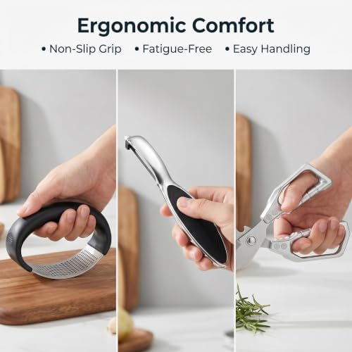 13-Piece Kitchen Gadget Set (Includes Storage Basket) — Features Kitchen Shears, Garlic Press, Knife Sharpener, Julienne Peeler, Standard Peeler, Anti-Scald Tongs (13 PCS) - Image 7