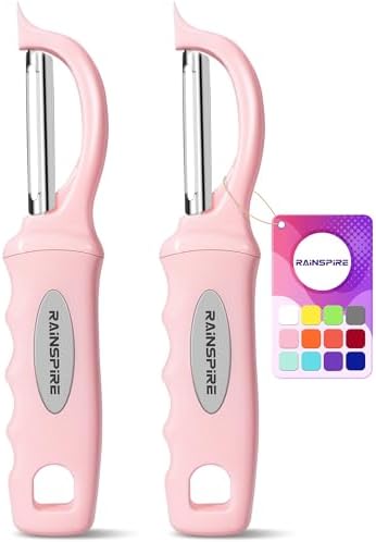 Rainspire Vegetable Peeler Potato Peelers for Kitchen, Sharp Stainless Steel Blades Veggie, Comfortable Handle Fruit Peeler, Carrot Peeler Apple Peeler Dishwasher Safe (2, Pink) by Rainspire