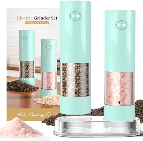 Electric Salt and Pepper Grinder Set - Rechargeable Automatic Salt and Pepper Shakers, Kitchen Appliances with External Adjustable Coarseness, Larger Hopper for Cooking, Home Gifts(2 Pack,Mint Green) by Unknown