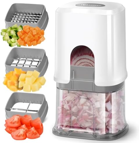 KEOUKE Multifunctional Vegetable Chopper White - 3 Interchangeable Blades Potato French Fry Cutter with Container & Storage Box Food Chopper Dicer for Cucumber, Tomato, Carrot, Onion by KEOUKE