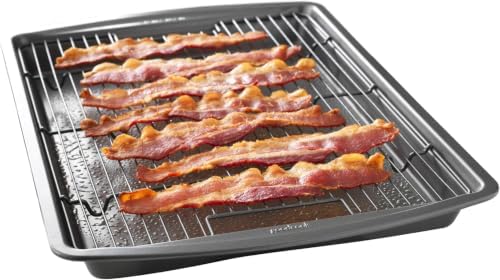 GoodCook 15” x 10.5” Nonstick Carbon Steel Baking Pan & Raised Wire Rack – Pizza Crisper,Crispy Bacon,Multipurpose Cooking Sheet Pan,Cooling Rack,Kitchen Cookware Set,Dishwasher Safe,(Pack of 12) by GoodCook
