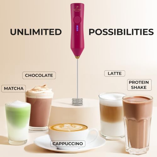 Zulay Kitchen Rechargeable Milk Frother Handheld - Frother Wand, Drink Mixer, Electric Whisk Frother, for Cappuccinos, Matcha & Protein Powder - Dynamic Triple Whisk, 3 Speed 500mAh Dragonfruit Gold - Image 6