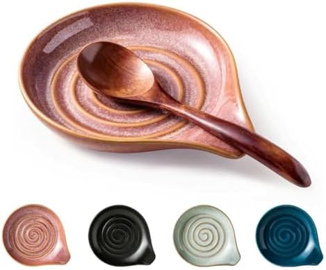 Spoon Rest, Ceramic Cooking Spoon Holder for Kitchen Counter, Large Utensil Rest for Spoons, Ladles, Tongs, Spatula, 5 Inches (Reactive Red Glazed) by Cormomu