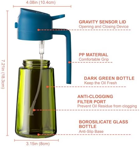 CXINYI - 16oz/470ml Olive Oil Dispenser for Kitchen with Stickers - 2 in 1 Olive Oil Sprayer for Cooking, Air Fryer, and Salad, Black&Blue (Light-Proof Kitchen Gadget) - Image 6